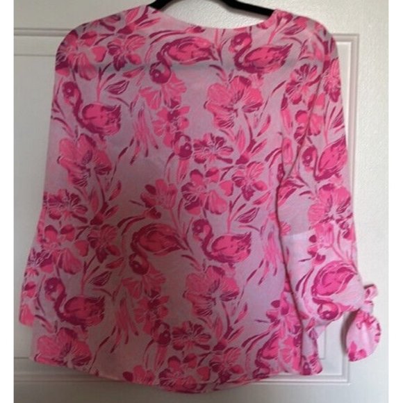 Lilly Pulitzer Pink Langston Top Coral Reef Tint Flamingo XS RARE HTF GORGEOUS - Picture 5 of 7